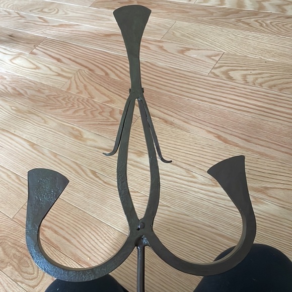 Metal Scrolled Hand Forged with Amber Color Elongated Sitting Vase Wall Piece - Picture 10 of 13